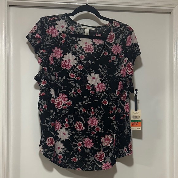 Emaline Tops - Chic Floral Women's Top in Black and Pink